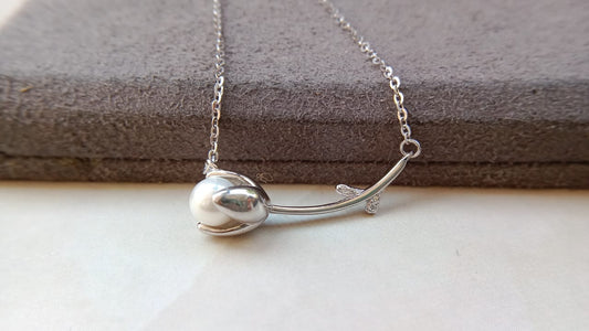 925 Pure Silver tulip pearl pendant