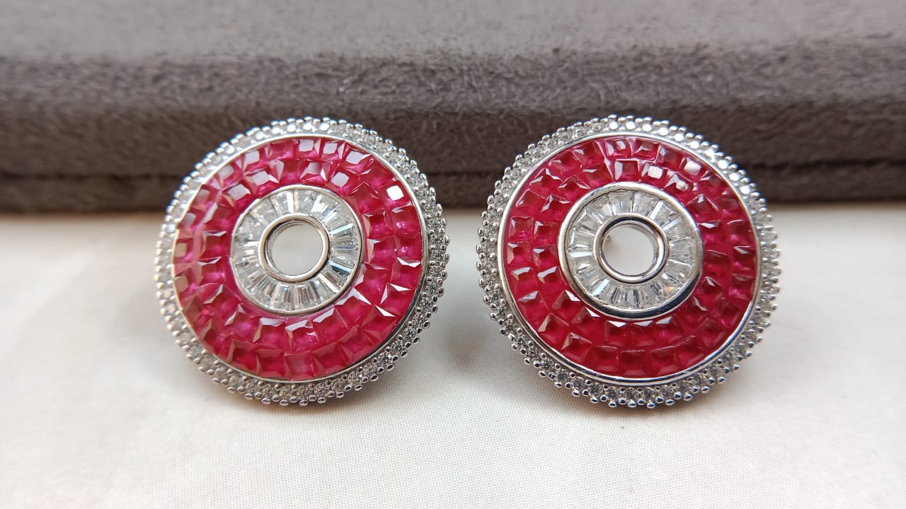 925 Pure Silver Ruby Earrings