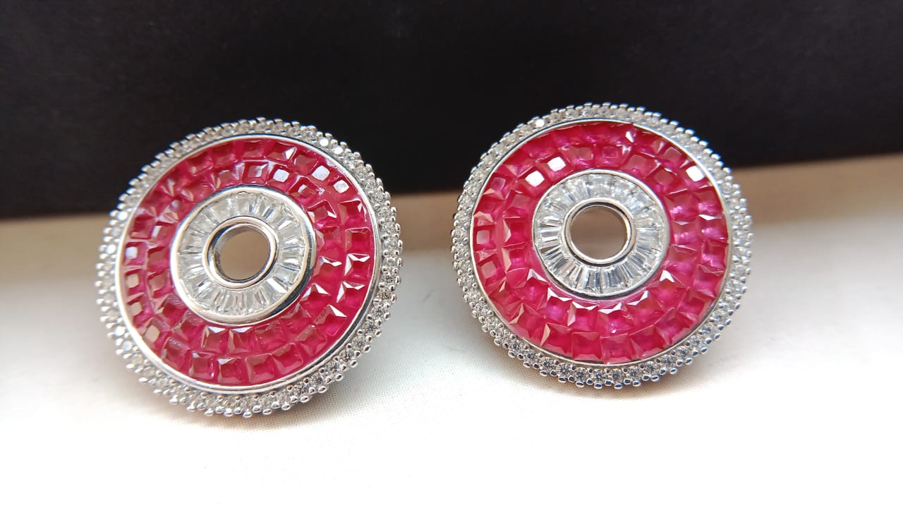 925 Pure Silver Ruby Earrings