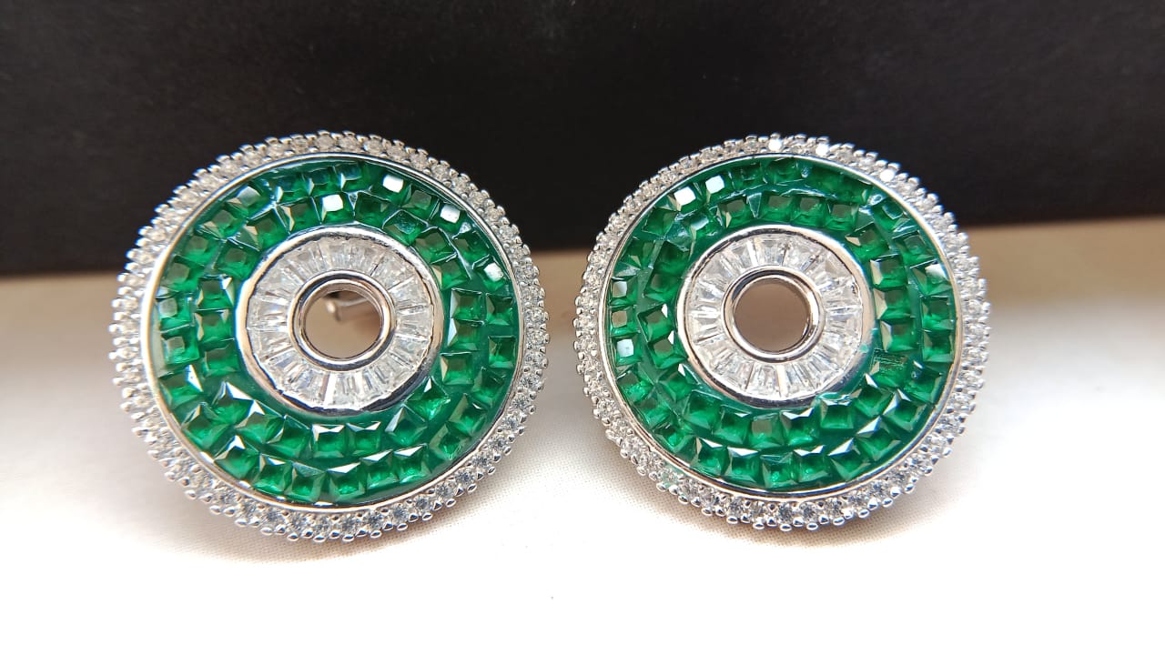 925 Pure Silver Emerald Earrings