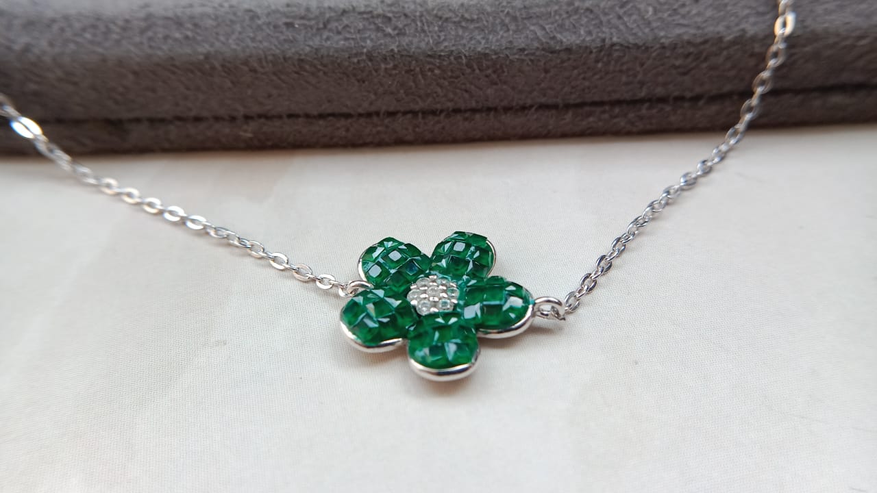 925 Silver -Emerald Floral Bracelet