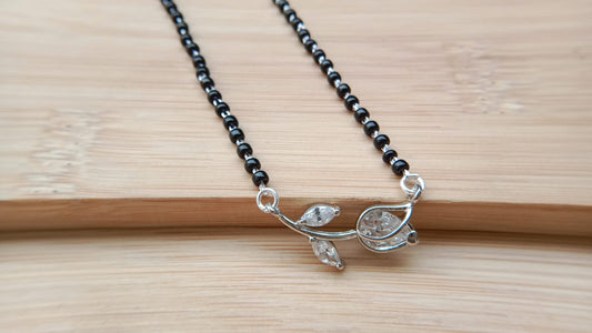 925 Pure Silver Tulip Design Black Beaded Mangalsutra