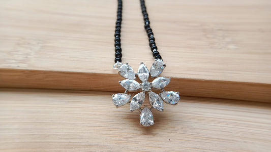 925 Pure Silver Floral Mangalsutra Pendant – Elegant Stone Design