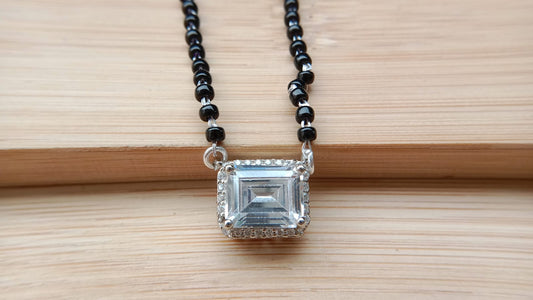 925 Sterling Silver Black Beaded Mangalsutra with Elegant Square-Cut Pendant