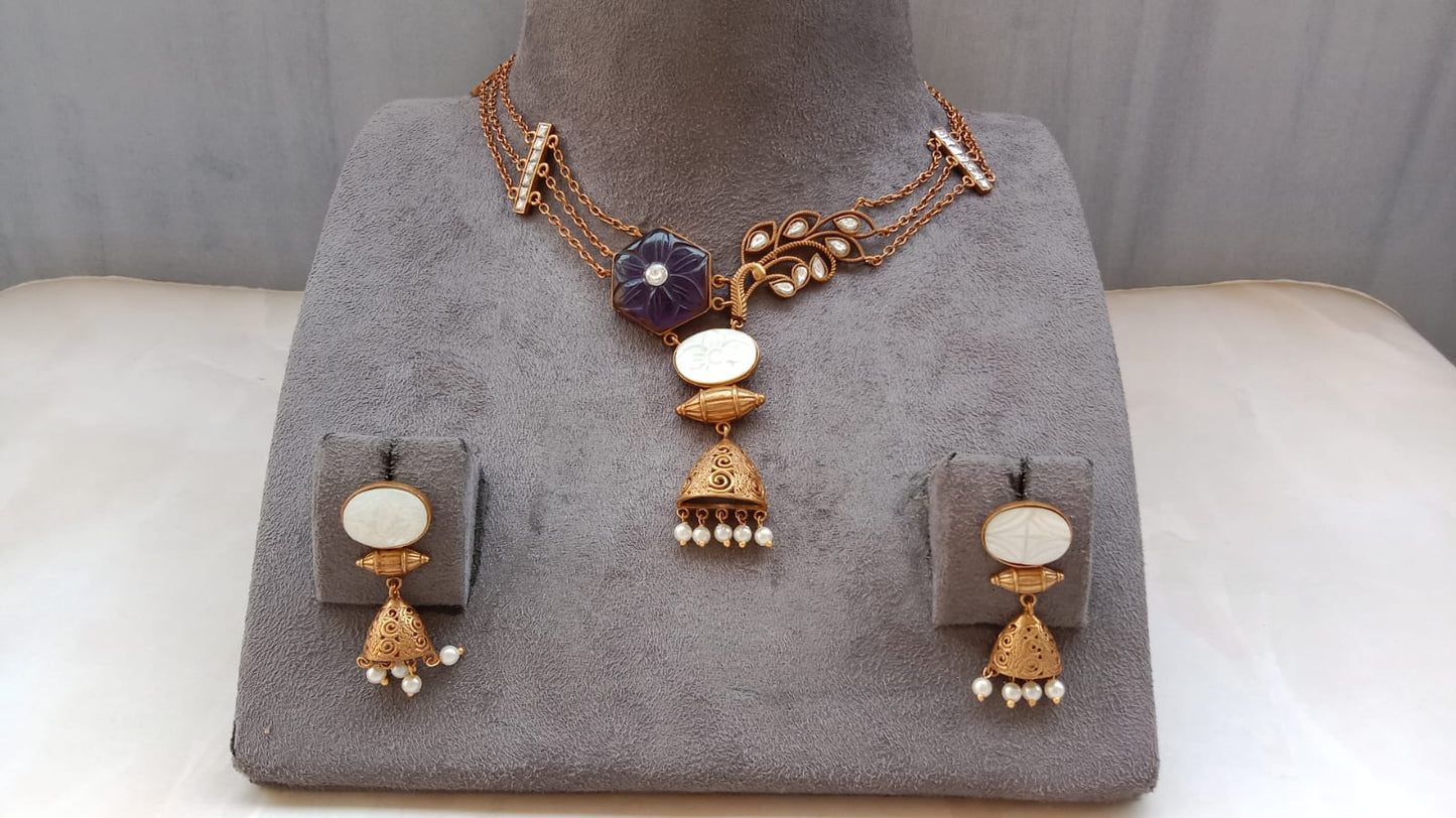 Carved Stone Kundan Necklace set