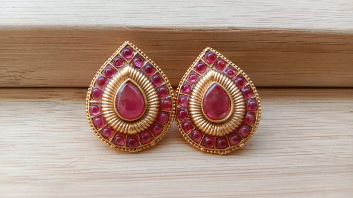 Gold-Plated Ruby Red Stone Statement Tops