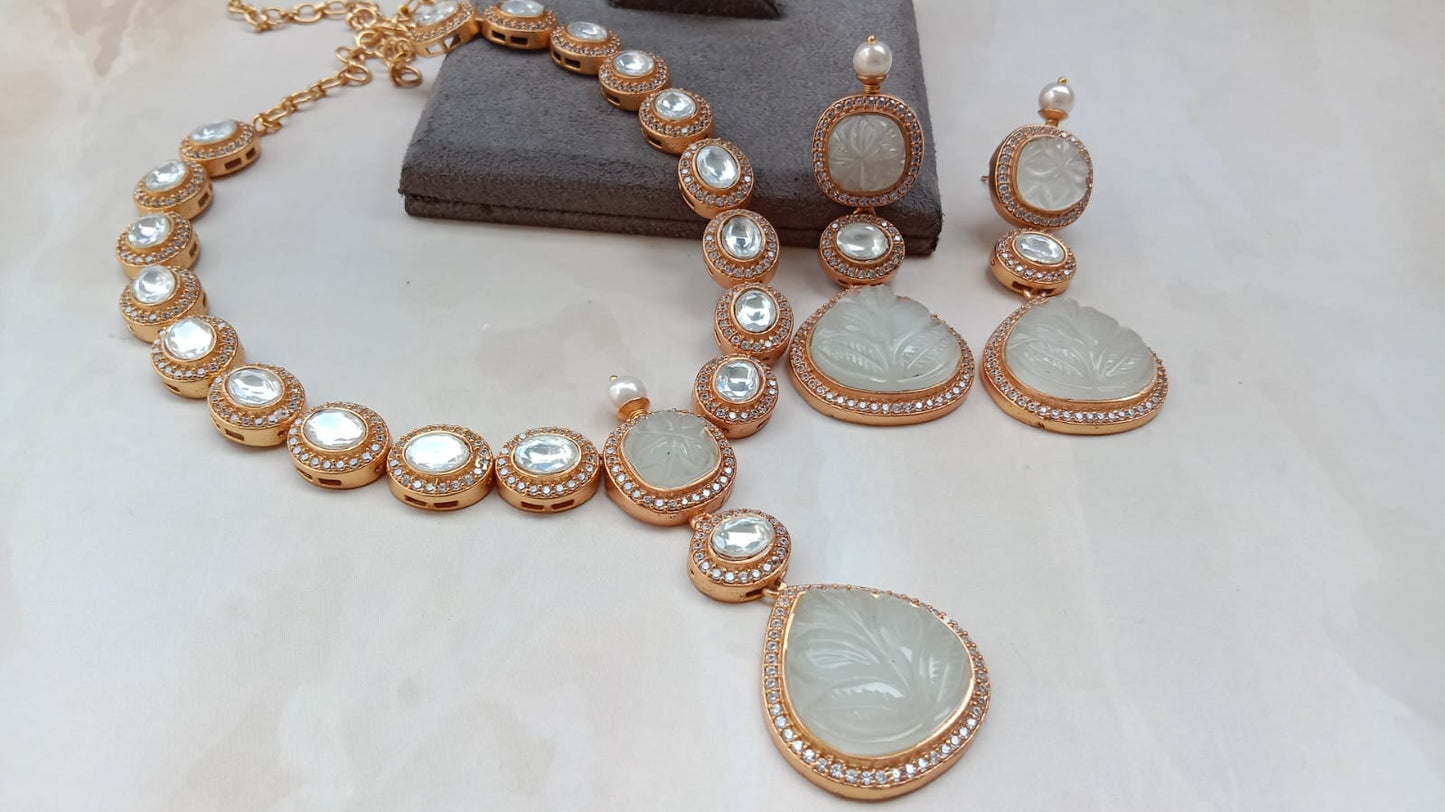 Gold plated Carved Ivory Necklace Set