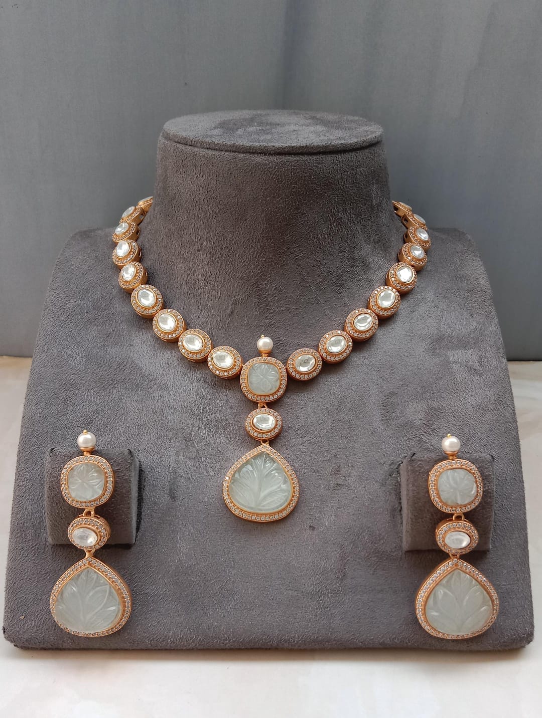 Gold plated Carved Ivory Necklace Set