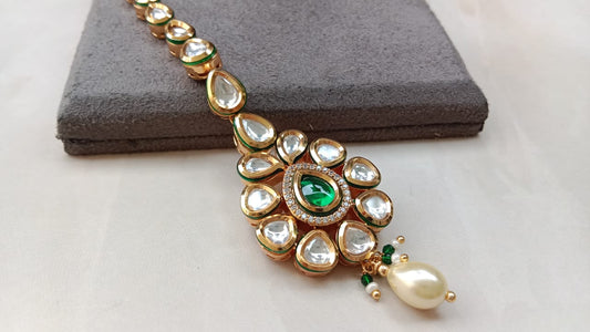 Golden Plated Tikka with Pearl Drop
