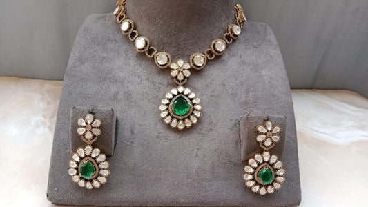 Oxidised Emerald Necklace Set