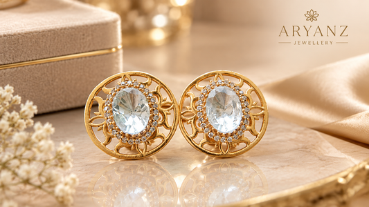Gold Tone Filigree Polki Statement Stud Earrings