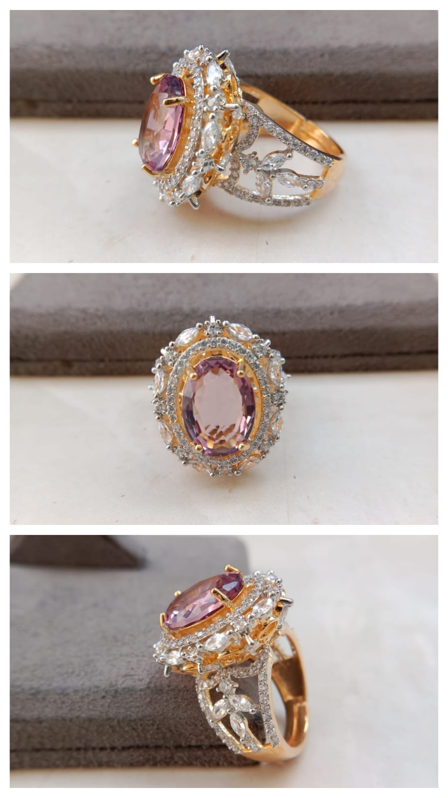 Premium Adjustable American Diamond Cocktail Ring – Regal Oval Statement Design