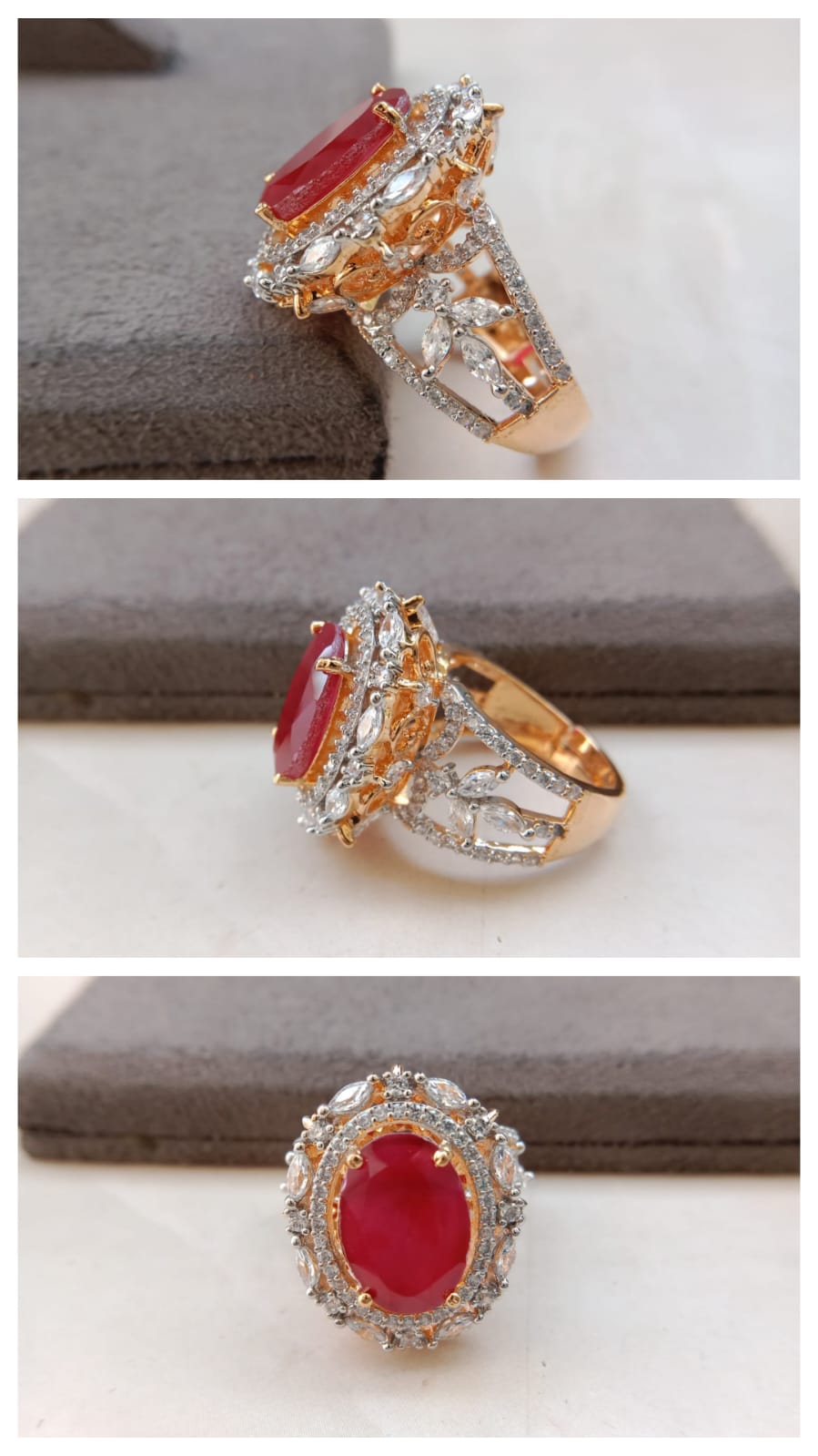 Premium Adjustable American Diamond Cocktail Ring – Regal Oval Statement Design