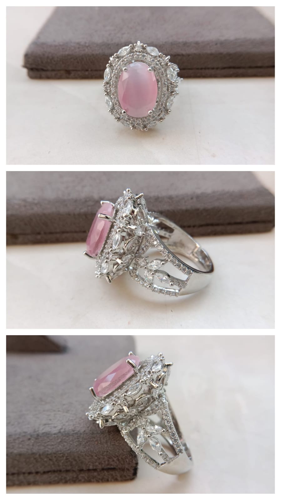 Premium Adjustable American Diamond Cocktail Ring – Regal Oval Statement Design