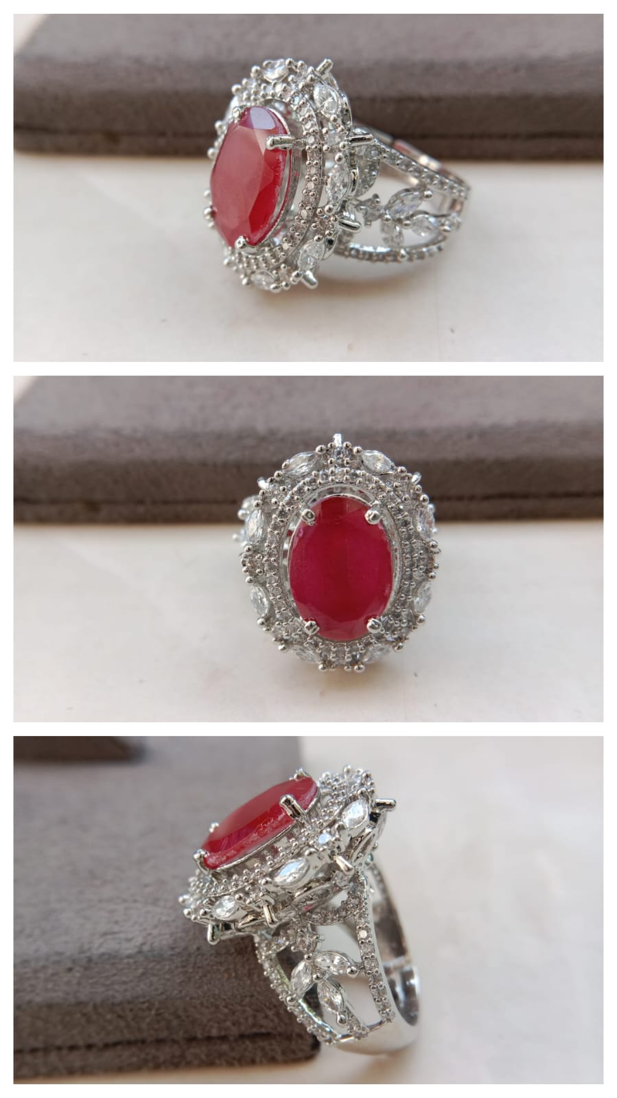 Premium Adjustable American Diamond Cocktail Ring – Regal Oval Statement Design
