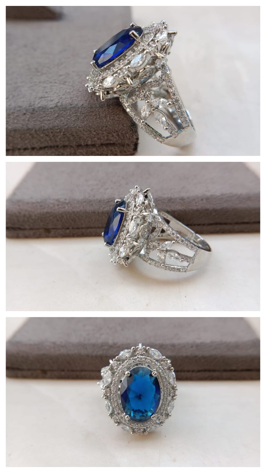 Premium Adjustable American Diamond Cocktail Ring – Regal Oval Statement Design