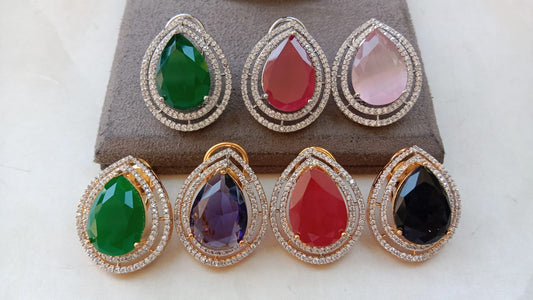 Tear-Drop American Diamond Studs – Premium Statement Earrings