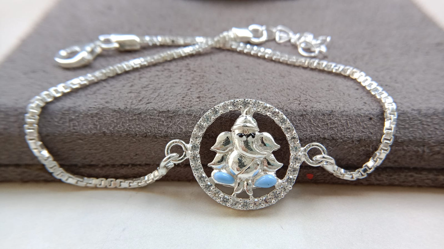 925 Pure silver Ganpati Rakhi (Blue)