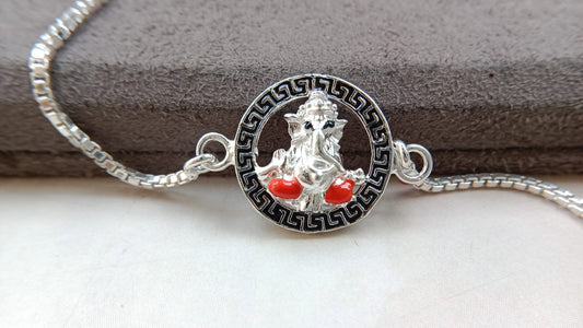 925 Pure Silver Ganesh Ji Rakhi (Orange)