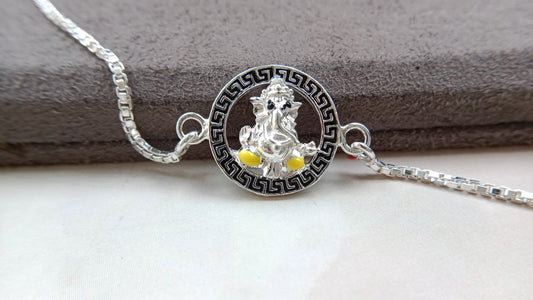 925 Pure Silver Ganesh Ji Rakhi (Yellow)