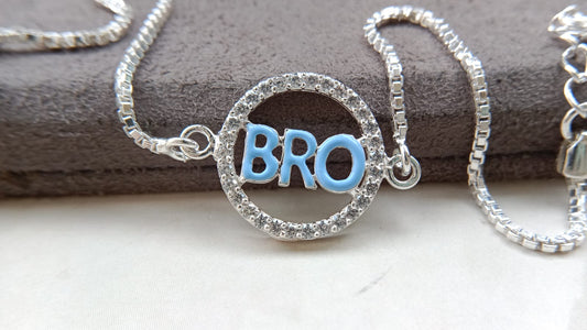 925 Pure Silver BRO Rakhi (Blue)