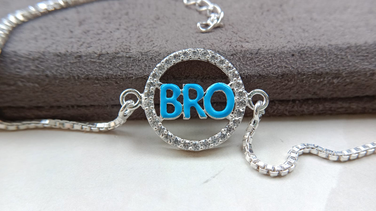 925 Pure Silver BRO Rakhi (Blue)