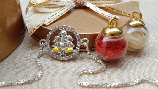 925 Pure silver Ganpati Rakhi (Yellow)