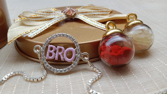 925 Pure Silver BRO Rakhi Lavender