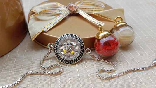 925 Pure Silver Ganesh Rakhi (Yellow)