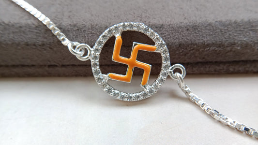 925 Pure Silver Enamel Swastik Rakhi
