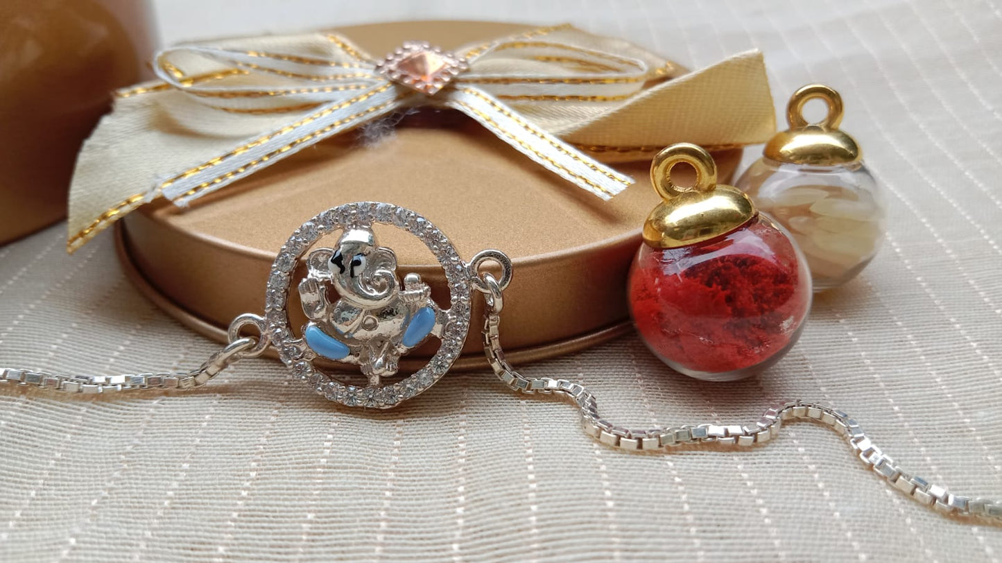 925 Pure Silver Ganesha Rakhi – Premium Designer Raksha Bandhan