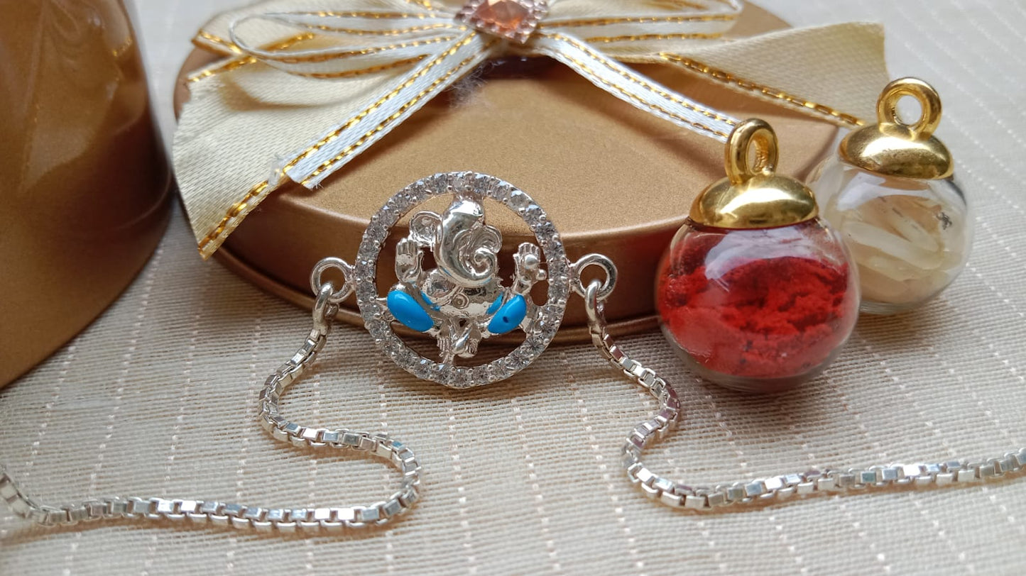 925 Pure Silver Ganesha Rakhi – Premium Designer Raksha Bandhan