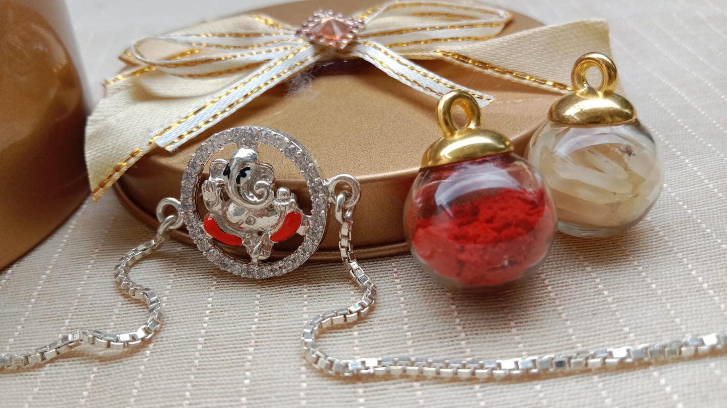 925 Pure Silver Ganesha Rakhi – Premium Designer Raksha Bandhan