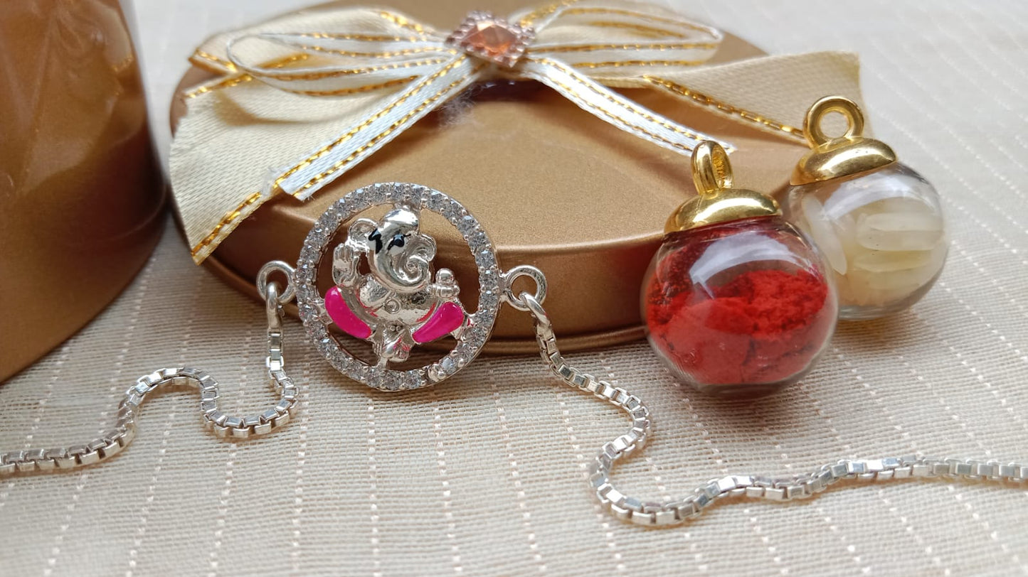 925 Pure Silver Ganesha Rakhi – Premium Designer Raksha Bandhan
