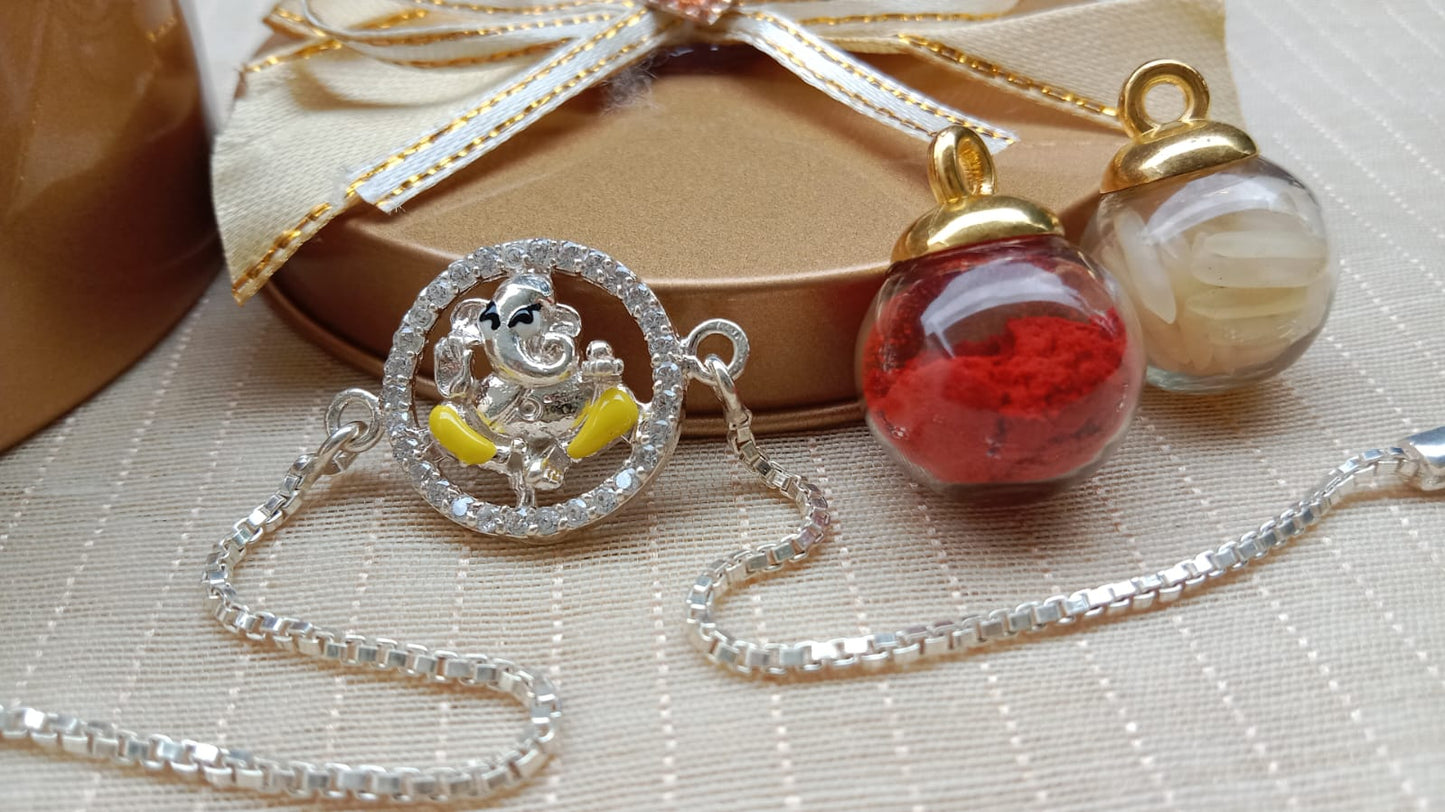 925 Pure Silver Ganesha Rakhi – Premium Designer Raksha Bandhan