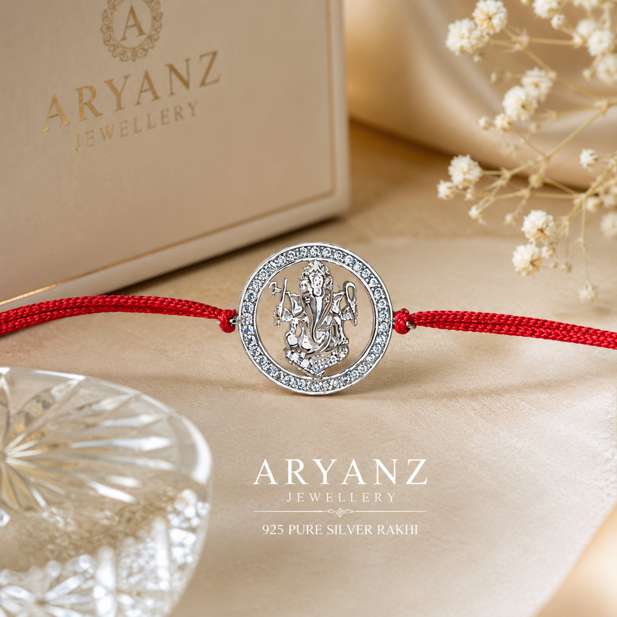 92.5 Pure Silver Ganesh Rakhi