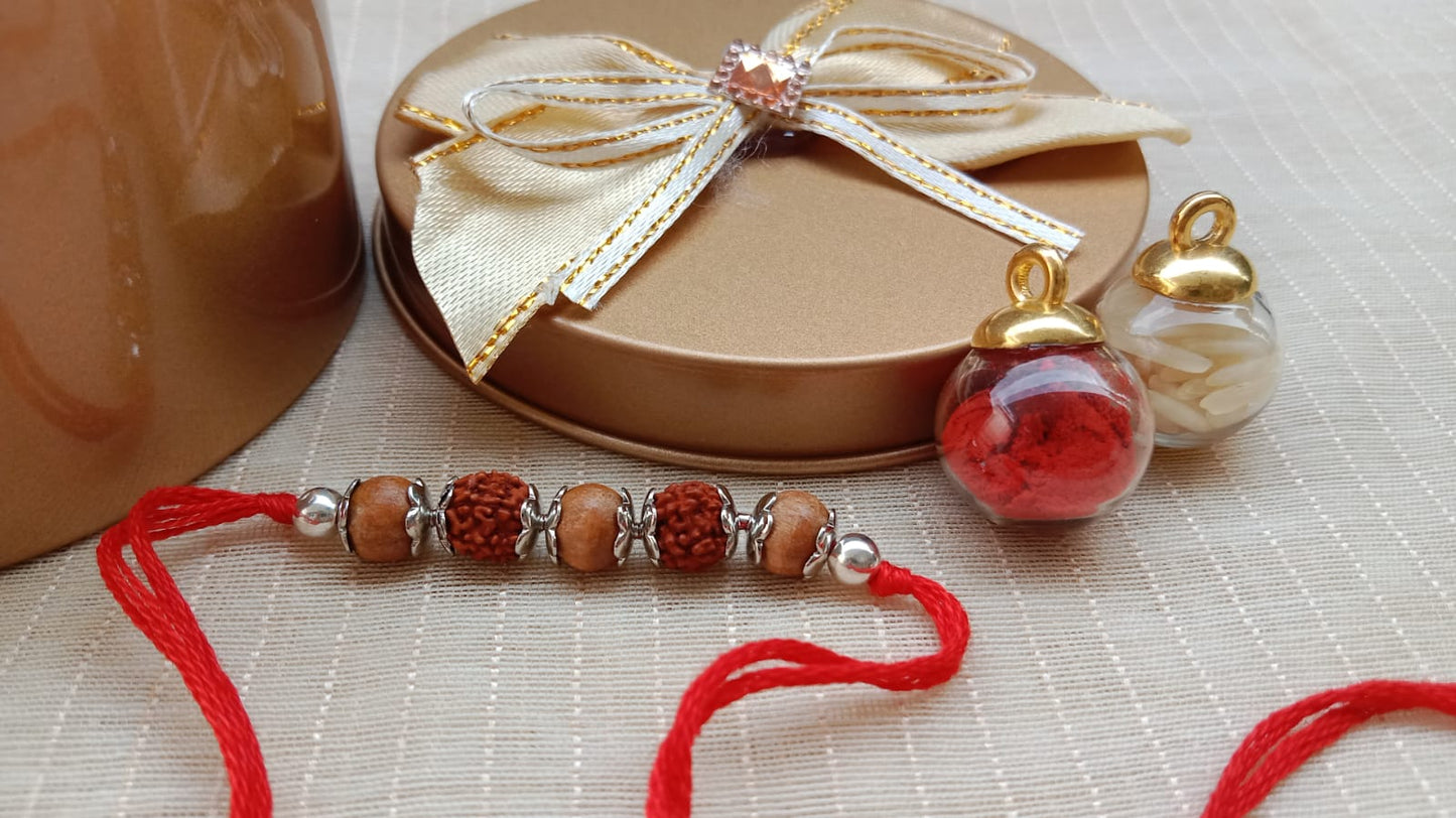 925 Pure Silver Rudraksh and Tulsi Rakhi