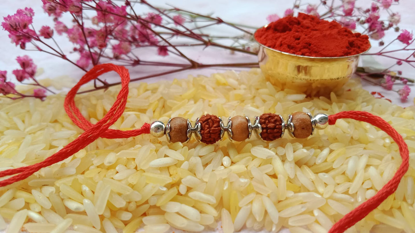 925 Pure Silver Rudraksh and Tulsi Rakhi