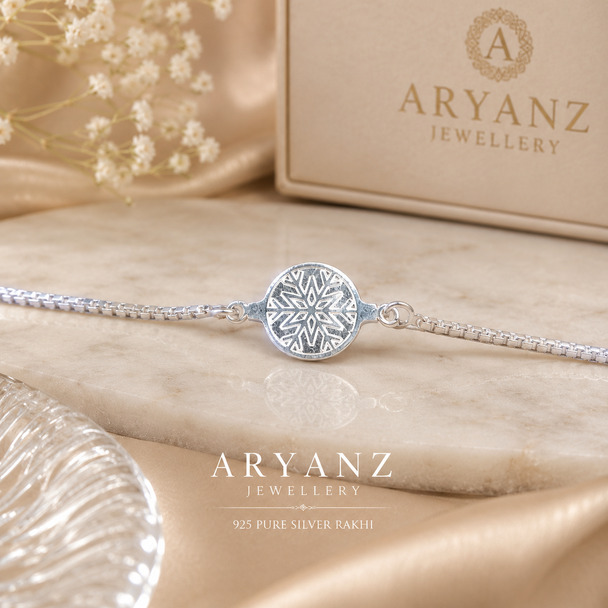 925 Pure Silver Mandala Rakhi Bracelet