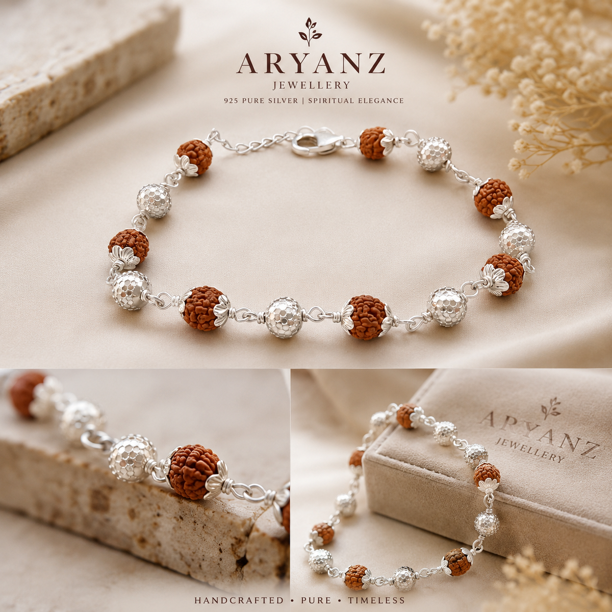 925 Pure Silver Rudraksh Bracelet Rakhi