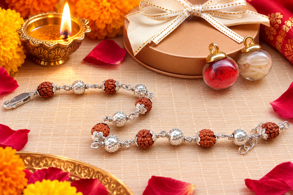 925 Pure Silver Rudraksh Bracelet Rakhi