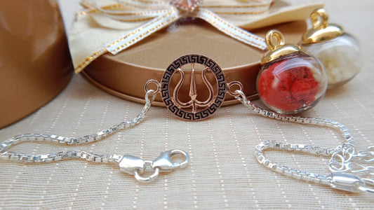 925 Sterling Silver Trishul Bracelet Rakhi for Brother | Rose Gold Finish