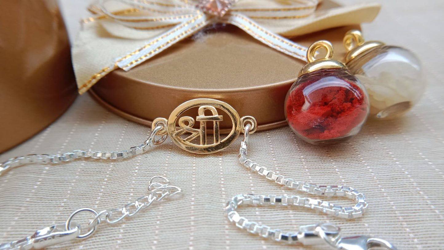 92.5 Silver "Shree" Rakhi with Gold-Tone Centre & Silver Chain