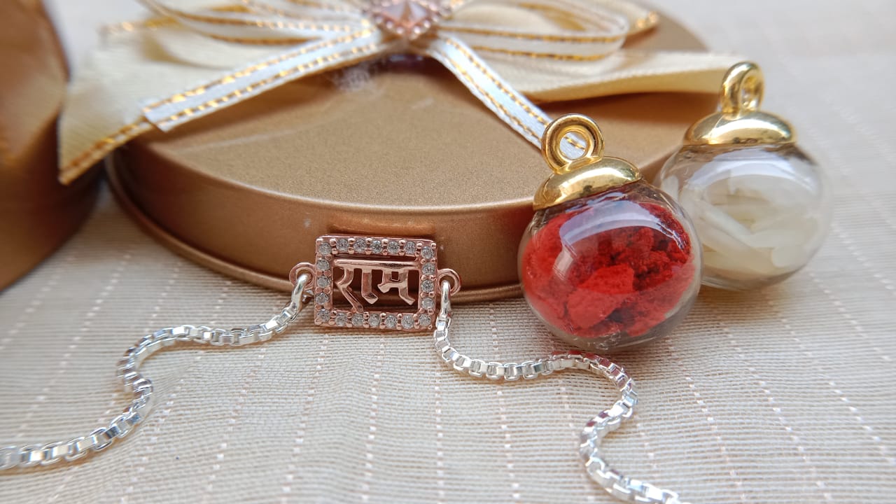 925 Pure Silver Ram Rakhi with Rose Gold For Kids