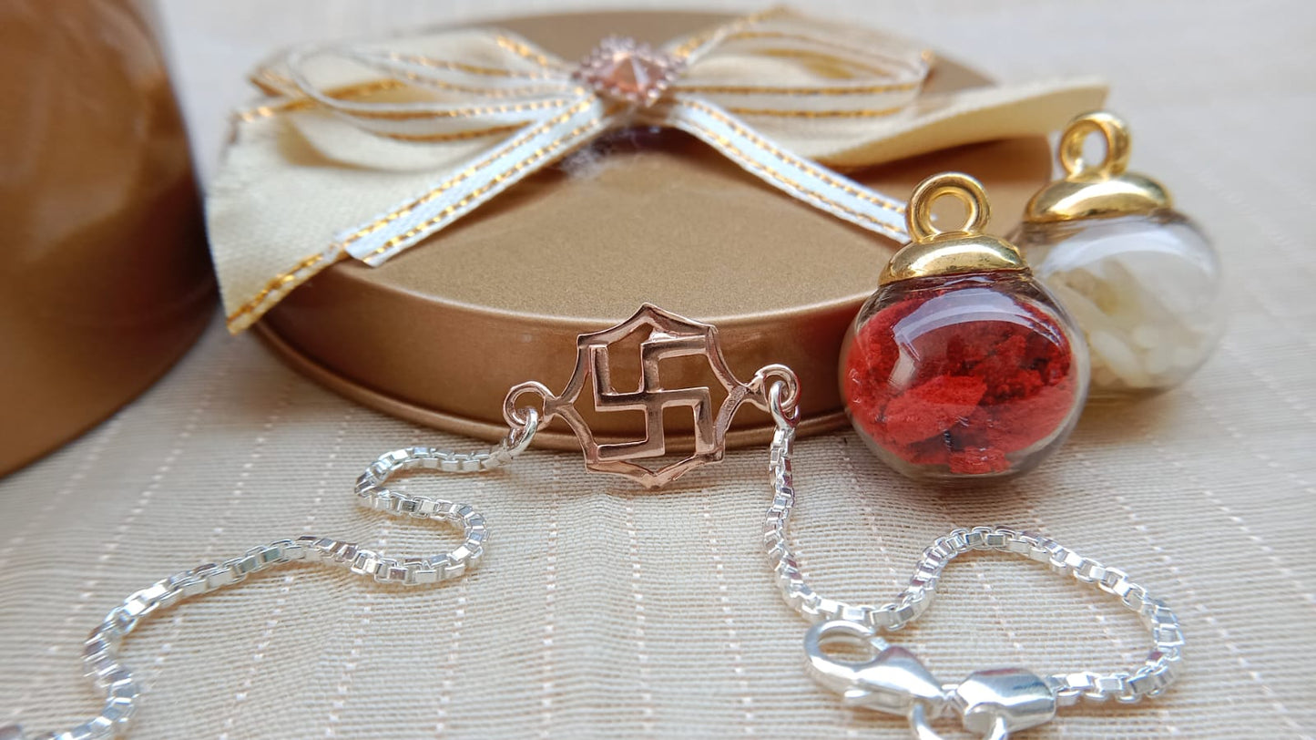 925 Pure Silver Swastik Rakhi | Elegant Designer Raksha Bandhan