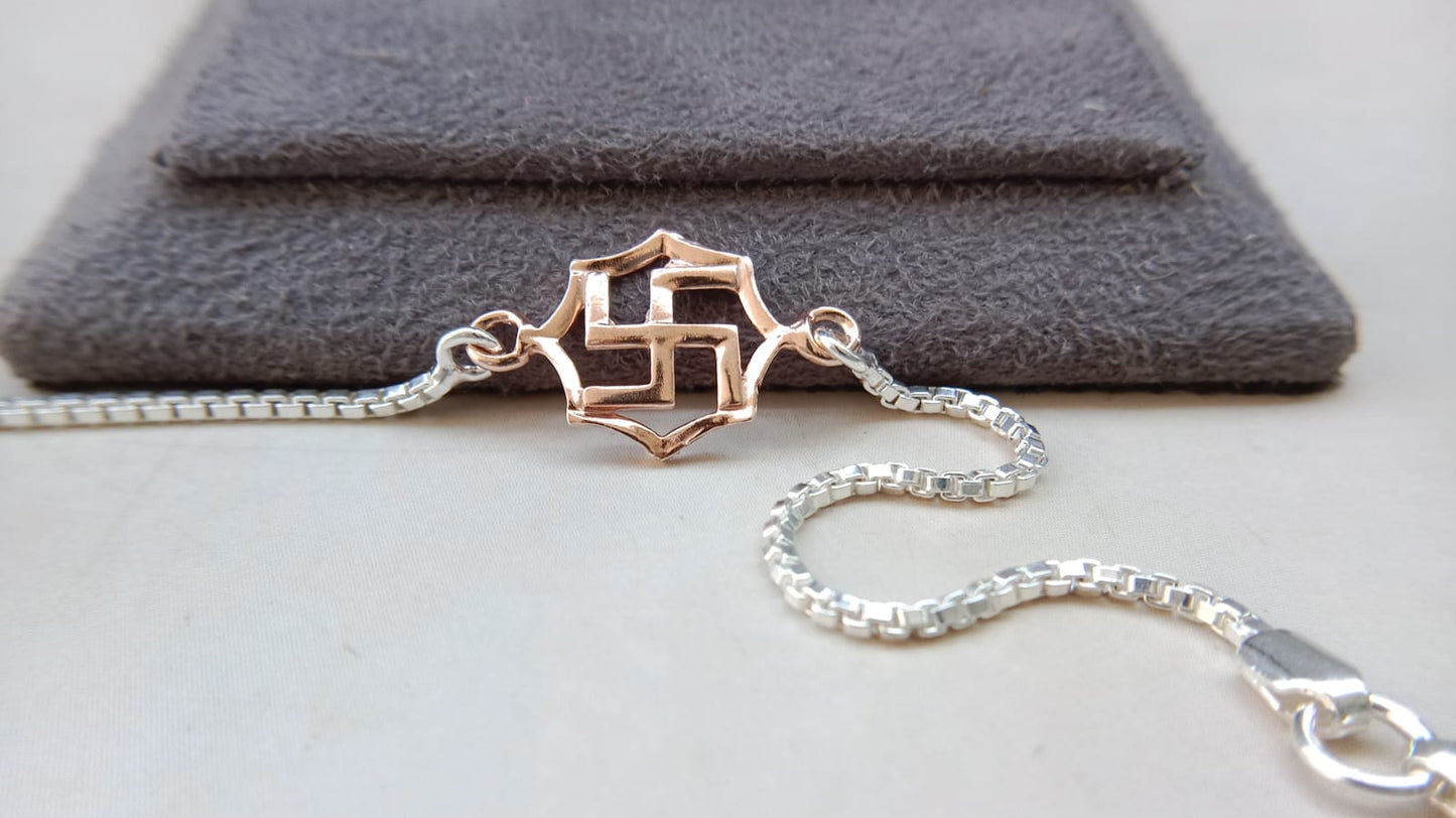 925 Pure Silver Swastik Rakhi | Elegant Designer Raksha Bandhan