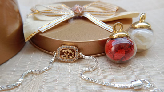 Om Rakhi with Sparkling Stone Border & Silver-Tone Chain ( kids )