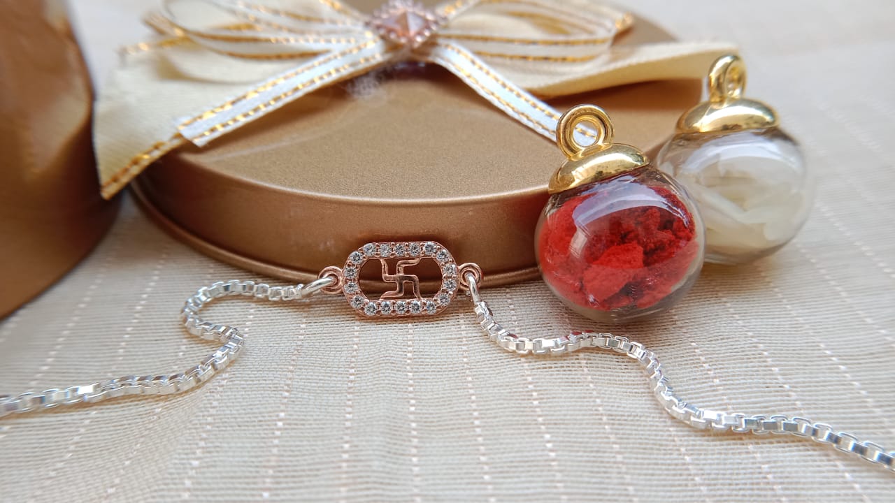 Swastik Design Rakhi with 925 Silver - Chain | Aryanz Jewellery