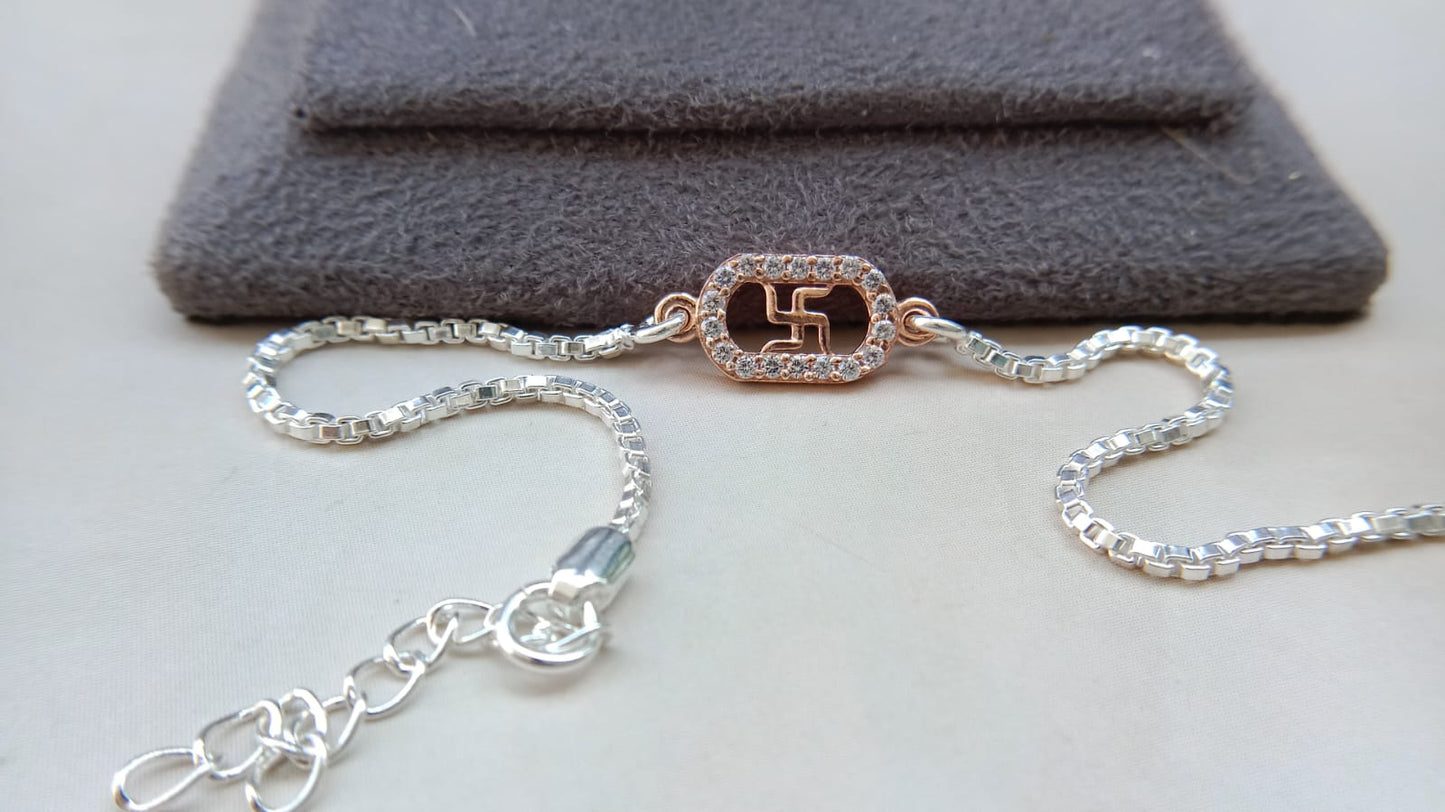 Swastik Design Rakhi with 925 Silver - Chain | Aryanz Jewellery