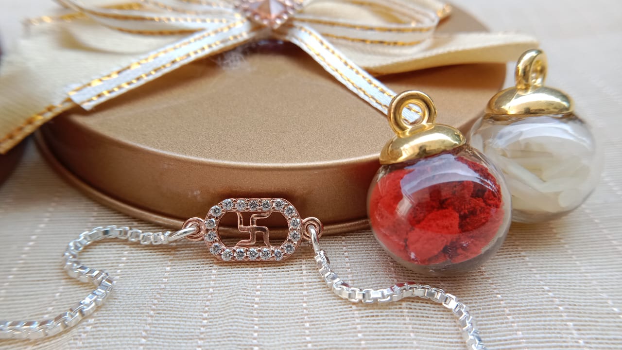 Swastik Design Rakhi with 925 Silver - Chain | Aryanz Jewellery
